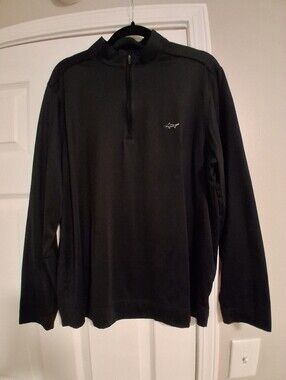 Greg Norman Men's Large Black Quarter-Zip Pullover with Embroidered Logo Shark